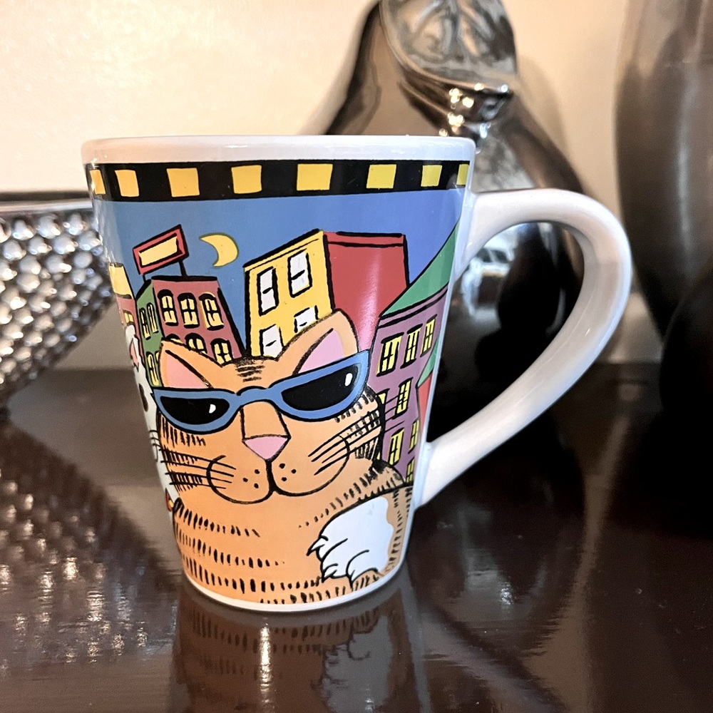 Vintage Catzilla Candace Reiter Designs. Colorful Cats In Front Of Buildings Mug